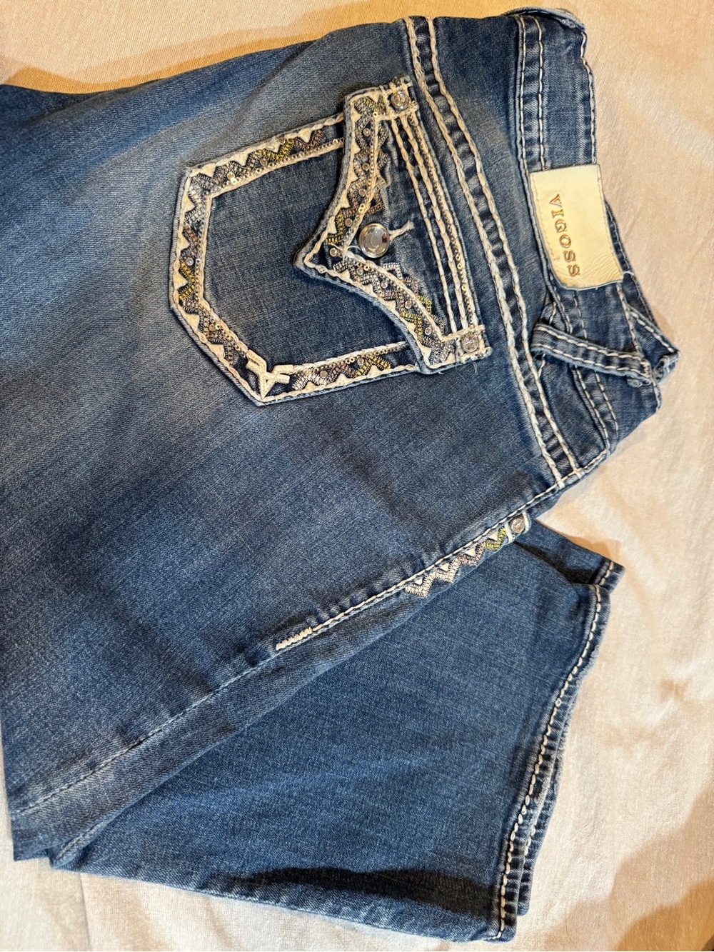 Vigoss Dark Blue Embroidered Pocket Bootcut Jeans